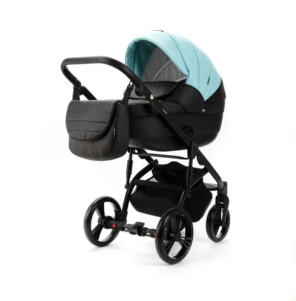 Детская коляска Adamex Lanti Deluxe 2 в 1, LN-SD111 Светло-бирюзовая кожа + Черная кожа — фото 14, Коляски-Кроватки.Ру