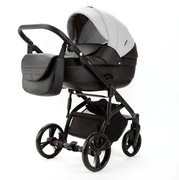Детская коляска Adamex Lanti Deluxe 2 в 1, LN-SD1 Белая кожа+Черная кожа — фото 7, Коляски-Кроватки.Ру