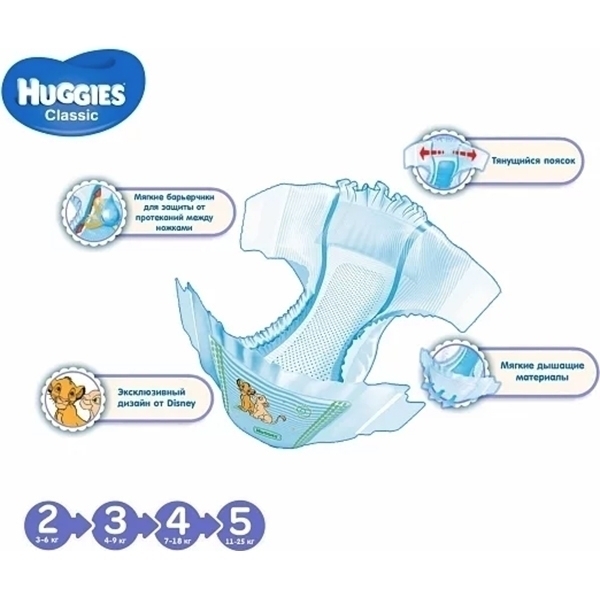 Детские подгузники Huggies Classic 4, 7-18 кг, 68 штук фото 2
