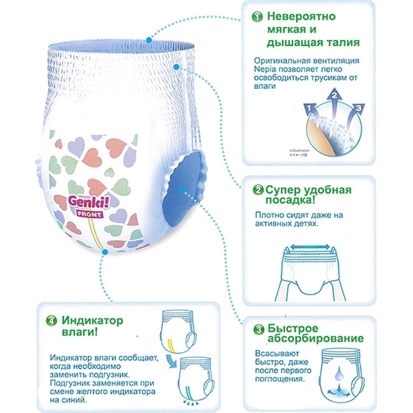Детские трусики-подгузники Genki L, 9-14 кг, 30 штук фото 1