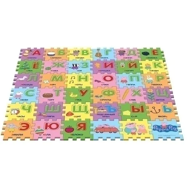Коврик-пазл Росмэн Peppa Pig Учим Азбуку с Пеппой, 36 сегментов, 90 х 90 х 1 см, арт. 30128 фото 1