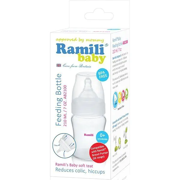 Противоколиковая бутылочка для кормления Ramili Baby AB2100 (210 мл., 0+, слабый поток) фото 2