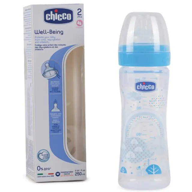 Бутылочка Chicco Well-Being Boy / Girl Чико Велл-Биинг Бой / Герл 250 мл, 2 мес.+, сил. соска, перем. поток, РР