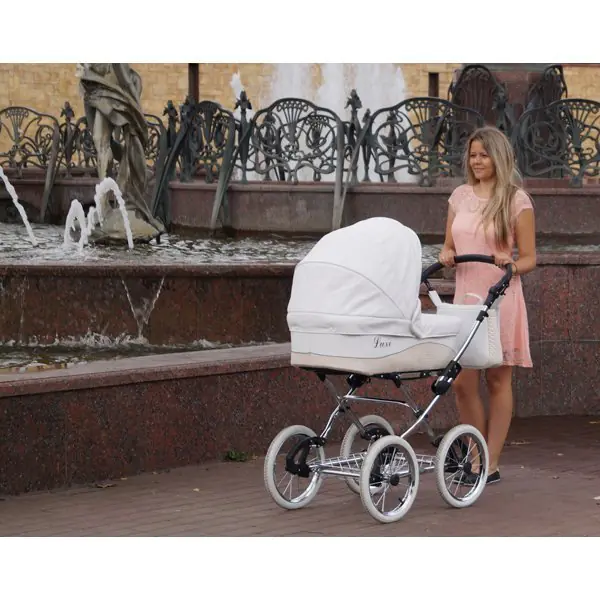 Детская коляска Nastella Luxe Eco 2 в 1, эко-кожа, шасси White фото 14