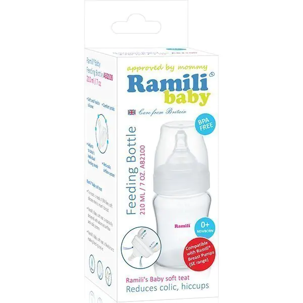 Противоколиковая бутылочка для кормления Ramili Baby AB2100 (210 мл., 0+, слабый поток) фото 1