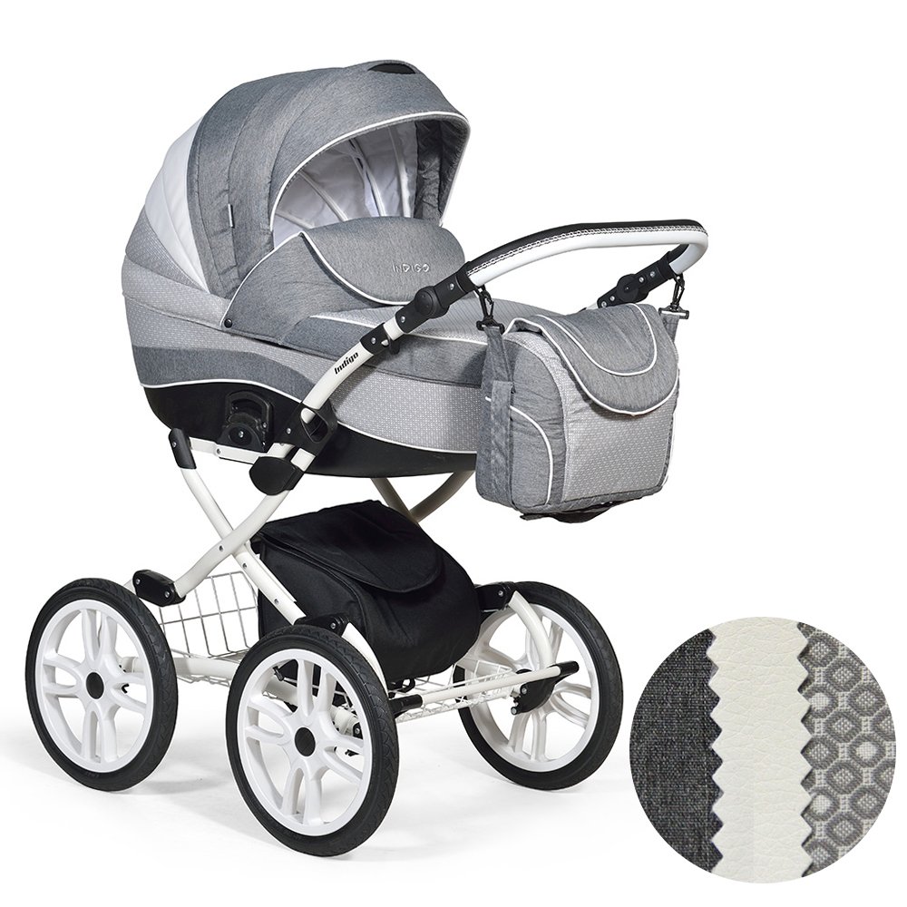 Детская коляска Indigo 18 Special Plus 14" 2 в 1, ткань + эко-кожа - Фото