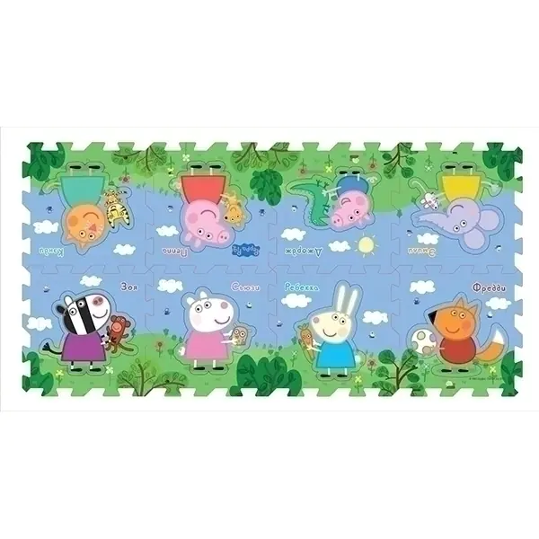 Коврик-пазл Росмэн Peppa Pig Пеппа и Друзья, 8 сегментов, 126 х 62 х 1 см, арт. 30130 фото 1