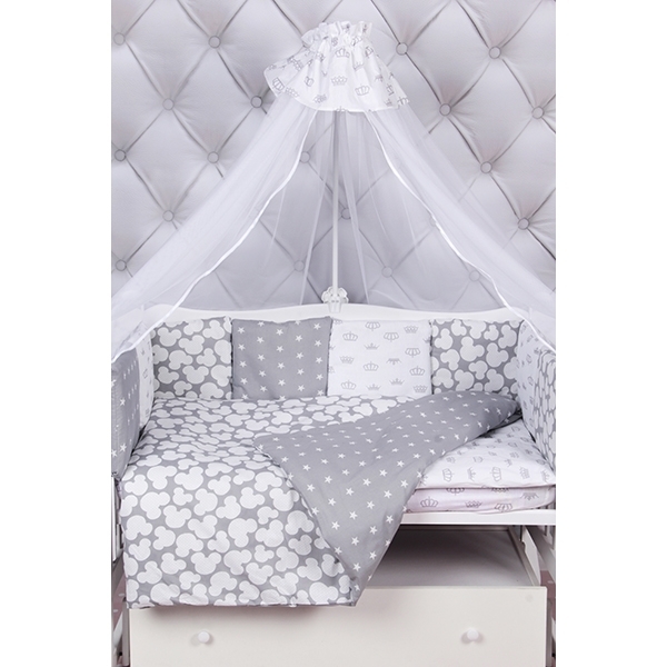 Комплект Premium в кроватку AmaroBaby Silver, 18 предметов (6+12 бортиков), бязь фото 1