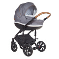 Детская коляска Tutis Mimi Style 3 в 1 Детская коляска Tutis Mimi Style 3 в 1 333 Серый лен + серо-белый узор + кожа коричневая — Фото