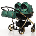 Детская коляска Junama Fluo Duo Line 2 в 1, эко-кожа Детская коляска Junama Fluo Duo Line 2 в 1, эко-кожа JDFL-02 кожа зеленый/короб черный/рама золото — Фото