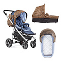 Детская коляска Gesslein F4 Air+ 2 в 1 на белой раме т.коричн./вкл. голубой калейдоск — Фото