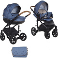 Детская коляска Tutis Mimi Style 2 в 1, ткань+эко-кожа Детская коляска Tutis Mimi Style 2 в 1, ткань+эко-кожа 334 Деним + синий букле + кожа коричневая — Фото