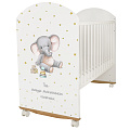 Детская кроватка Indigo My Sleepy, колесо/качалка (белый слоненок
						
					) — Фото