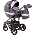 Детская коляска BeBe-Mobile Biagio 2 в 1 Детская коляска BeBe-Mobile Biagio 2 в 1 D21 Черный - Светло-серый - Белая кожа — Фото