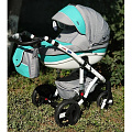 Детская коляска BeBe-Mobile Movo R 2 в 1, ткань+эко-кожа 336S Светло-серый - Зеленый Бит. кожа — Фото