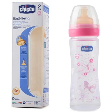 Бутылочка Chicco Well-Being Boy / Girl Чико Велл-Биинг Бой / Герл 250 мл, 2 мес.+, лат. соска, перем. поток, РР