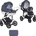Детская коляска Tutis Mimi Style 3 в 1 на белой раме Детская коляска Tutis Mimi Style 3 в 1 на белой раме 346 Серый + светло-серый + кожа белая рама — Фото
