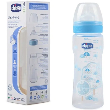 Бутылочка Chicco Well-Being Boy / Girl Чико Велл-Биинг Бой / Герл 330 мл, 4 мес.+, сил. соска, РР