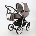 Детская коляска BeBe-Mobile Gusto 3 в 1, ткань+эко-кожа GU10 Шоколад - Белая перфорированная кожа - Коричневая отделка — Фото