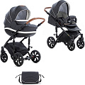 Детская коляска Tutis Mimi Style 2 в 1, ткань+эко-кожа Детская коляска Tutis Mimi Style 2 в 1, ткань+эко-кожа 328 Антрацит + кожа белая — Фото
