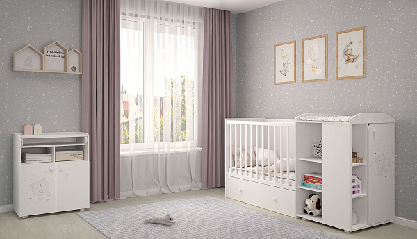 Детская кроватка-трансформер Polini Kids French 800 Teddy с ящиком фото 4