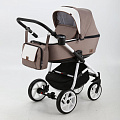 Детская коляска BeBe-Mobile Gusto 3 в 1, ткань+эко-кожа GU9 Бежевый - Белая перфорированная кожа - Карамель отделка — Фото