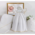 Крестильный комплект для девочки Makkaroni Kids Пелагея (4 предмета) (Белый/золото 9-12 мес) — Фото