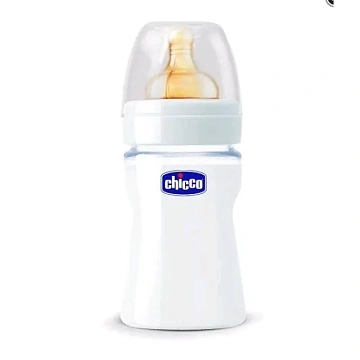 60040 Бутылочка Chicco стеклянная 150 мл латексная соска,нормальный поток