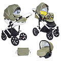 Детская коляска Tutis Mimi Style 3 в 1 на белой раме Детская коляска Tutis Mimi Style 3 в 1 на белой раме 337/4 Оливковый+Зелено-черная клетка — Фото