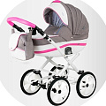 Детская коляска BeBe-Mobile Ines R 2 в 1, ткань+эко-кожа (R7 (Pink-Grey)
						
					) — Фото