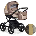 Детская коляска Indigo 18 Special Plus 14" 2 в 1, ткань + эко-кожа (Sp 02 Коричневый - Бежевый узор - Бежевая кожа
						
					) — Фото