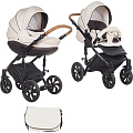 Детская коляска Tutis Mimi Style 2 в 1, ткань+эко-кожа Детская коляска Tutis Mimi Style 2 в 1, ткань+эко-кожа 338 Молочный жаккард + кожа шоколад — Фото
