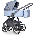 Детская коляска Riko Marla 3 в 1, ткань + эко-кожа (02 Голубой
						
					) — Фото