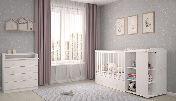 Детская кроватка-трансформер Polini Kids French 800 Teddy с ящиком фото 5