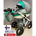 Детская коляска BeBe-Mobile Movo R 2 в 1, ткань+эко-кожа 367S Серый лен - Минтоловый Ромб кожа — Фото