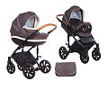 Детская коляска Tutis Mimi Style 3 в 1 Детская коляска Tutis Mimi Style 3 в 1 341 Коричневый жаккард + кожа белая — Фото
