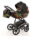 Детская коляска Tako Neon 2 в 1, эко-кожа Детская коляска Tako Neon 2 в 1, эко-кожа TNC-02 Чёрная кожа - Рама серебро - Светящийся узор — Фото