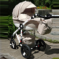 Детская коляска BeBe-Mobile Giulia Deluxe Carbon 2 в 1, эко-кожа Детская коляска BeBe-Mobile Giulia Deluxe Carbon 2 в 1, эко-кожа 368S Бежевый - Бежевый ромб - Кожа — Фото
