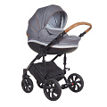 Детская коляска Tutis Mimi Style 3 в 1 Детская коляска Tutis Mimi Style 3 в 1 332 Серый лен + серый ромб + кожа коричневая — Фото