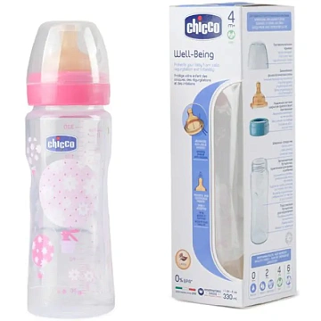 Бутылочка Chicco Well-Being Boy / Girl Чико Велл-Биинг Бой / Герл 330 мл, 4 мес.+, лат. соска, РР
