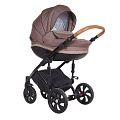 Детская коляска Tutis Mimi Style 3 в 1 Детская коляска Tutis Mimi Style 3 в 1 335 Кофейный лен + коричневый букле + кожа шоколад — Фото
