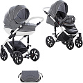 Детская коляска Tutis Mimi Style 2 в 1 на белой раме (331 Серый лен + белый горох + кожа белая рама
						
					) — Фото