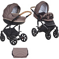 Детская коляска Tutis Mimi Style 2 в 1, ткань+эко-кожа Детская коляска Tutis Mimi Style 2 в 1, ткань+эко-кожа 335 Кофейный лен + коричневый букле + кожа шоколад — Фото