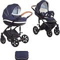 Детская коляска Tutis Mimi Style 2 в 1, ткань+эко-кожа Детская коляска Tutis Mimi Style 2 в 1, ткань+эко-кожа 340 Синий жаккард + кожа белая — Фото
