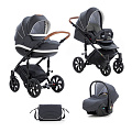 Детская коляска Tutis Mimi Style 3 в 1 Детская коляска Tutis Mimi Style 3 в 1 328 Антрацит + кожа белая — Фото