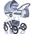Детская коляска BeBe-Mobile Movo R 3 в 1, ткань+эко-кожа (R10 (White-Grey)
						
					) — Фото