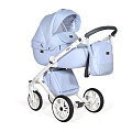 Детская коляска Indigo Porto 2 в 1, эко-кожа (Po 01 Голубая кожа  +  Голубой лен
						
					) — Фото