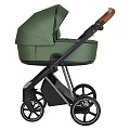 Детская коляска Roan Sol Lux 2 в 1 на серебряной раме RSL/3036 Boho Green/Nikiel/коричневая ручка — Фото
