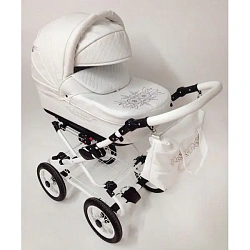 Детская коляска Esperanza Classic Leatherette 2 в 1 кожа Цвет рамы - Белый Маленькие колеса