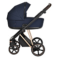 Детская коляска Roan Sol Luxury 2 в 1 на золотой раме RSL/4047 Mystic Blue/Rose Gold/т.коричневая ручка — Фото